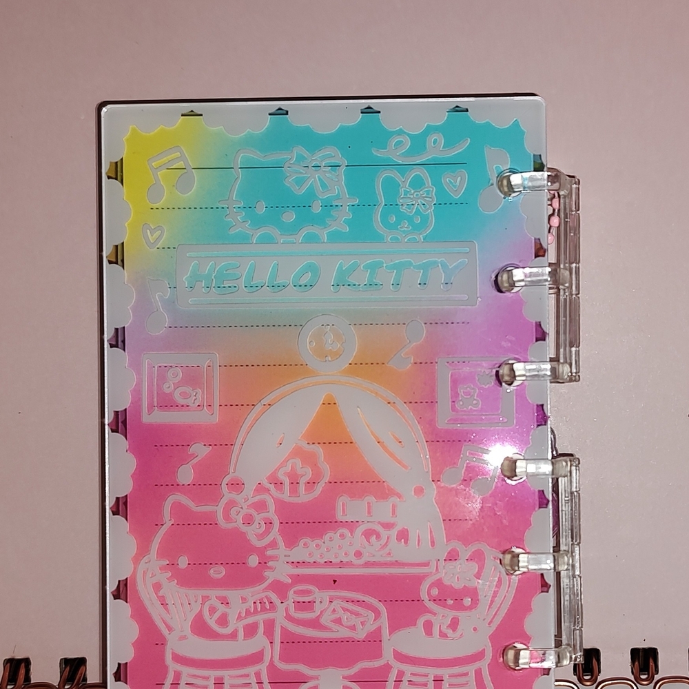 New! Hello Kitty A7 Acrylic Shaker Notebook with Pink Charm & Paper - Picture 4 of 4